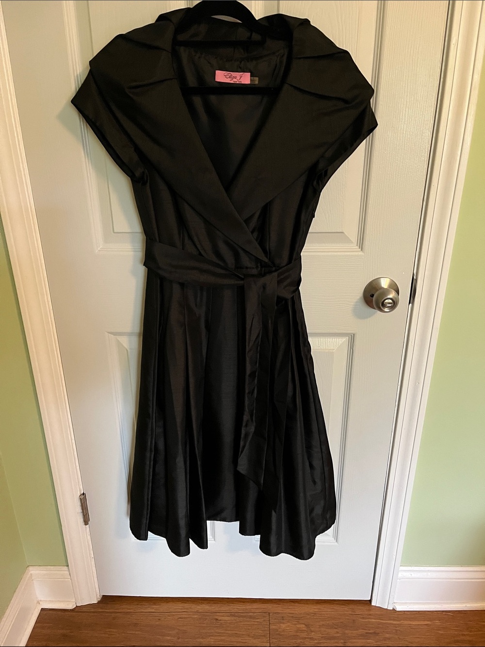 Eliza J Black Wrap-Style Midi Dress with Tie Waist